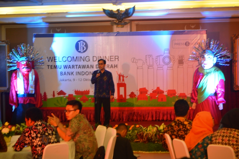 Direktur Departemen Komunikasi Bank Indonesia (BI) Arbonas Hutabarat pada acara welcoming dinner di Museum Bank Indonesia di Jalan Pintu Besar Utara No. 3, Jakarta Barat semalam, Minggu 09 Oktober 2016.